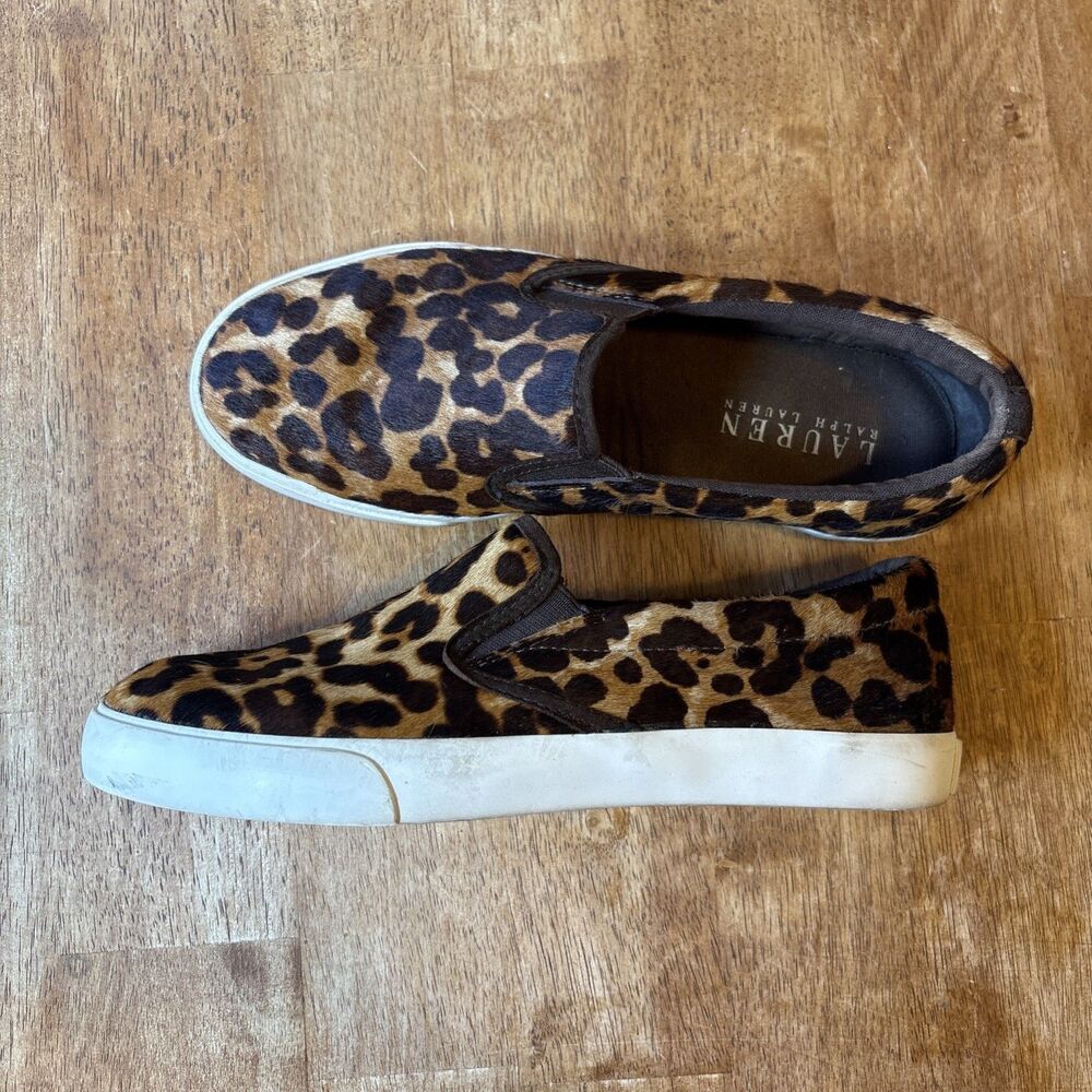 Lauren Ralph Lauren Cedar II Slip On Shoes Womens 7.5B Leopard Print Calf Hair - Picture 2 of 7